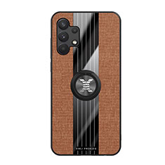 Ultra-thin Silicone Gel Soft Case Cover with Magnetic Finger Ring Stand X02L for Samsung Galaxy M32 5G Brown