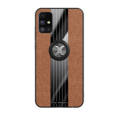 Ultra-thin Silicone Gel Soft Case Cover with Magnetic Finger Ring Stand X02L for Samsung Galaxy M51 Brown