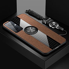 Ultra-thin Silicone Gel Soft Case Cover with Magnetic Finger Ring Stand X03L for Oppo Reno7 Z 5G Brown