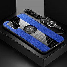 Ultra-thin Silicone Gel Soft Case Cover with Magnetic Finger Ring Stand X03L for Samsung Galaxy S20 5G Blue