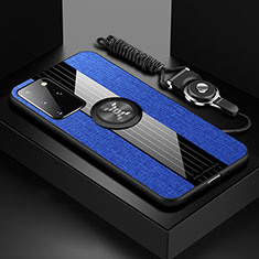 Ultra-thin Silicone Gel Soft Case Cover with Magnetic Finger Ring Stand X03L for Samsung Galaxy S20 Plus Blue