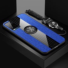 Ultra-thin Silicone Gel Soft Case Cover with Magnetic Finger Ring Stand X03L for Vivo Y21t Blue