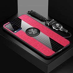 Ultra-thin Silicone Gel Soft Case Cover with Magnetic Finger Ring Stand X03L for Vivo Y21t Red