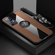 Ultra-thin Silicone Gel Soft Case Cover with Magnetic Finger Ring Stand X03L for Xiaomi Mi 12T Pro 5G Brown