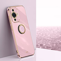 Ultra-thin Silicone Gel Soft Case Cover with Magnetic Finger Ring Stand XL1 for Huawei Nova 11 Pro Clove Purple