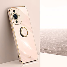 Ultra-thin Silicone Gel Soft Case Cover with Magnetic Finger Ring Stand XL1 for Huawei Nova 11 Pro Rose Gold