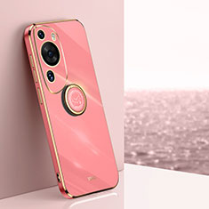 Ultra-thin Silicone Gel Soft Case Cover with Magnetic Finger Ring Stand XL1 for Huawei P60 Art Hot Pink