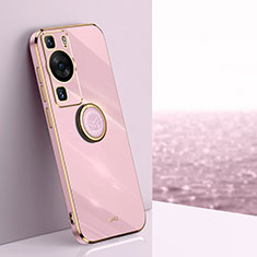 Ultra-thin Silicone Gel Soft Case Cover with Magnetic Finger Ring Stand XL1 for Huawei P60 Pro Clove Purple