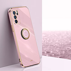 Ultra-thin Silicone Gel Soft Case Cover with Magnetic Finger Ring Stand XL1 for Oppo A16 Pink