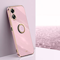 Ultra-thin Silicone Gel Soft Case Cover with Magnetic Finger Ring Stand XL1 for Oppo A17 Pink