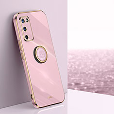 Ultra-thin Silicone Gel Soft Case Cover with Magnetic Finger Ring Stand XL1 for Oppo A53s 5G Pink