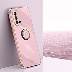 Ultra-thin Silicone Gel Soft Case Cover with Magnetic Finger Ring Stand XL1 for Oppo A95 4G Pink