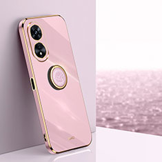 Ultra-thin Silicone Gel Soft Case Cover with Magnetic Finger Ring Stand XL1 for Oppo A97 5G Pink