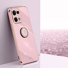 Ultra-thin Silicone Gel Soft Case Cover with Magnetic Finger Ring Stand XL1 for Oppo F21 Pro 4G Pink