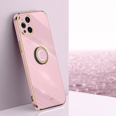 Ultra-thin Silicone Gel Soft Case Cover with Magnetic Finger Ring Stand XL1 for Oppo Find X3 5G Pink