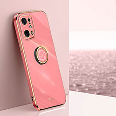 Ultra-thin Silicone Gel Soft Case Cover with Magnetic Finger Ring Stand XL1 for Oppo Find X5 5G Hot Pink