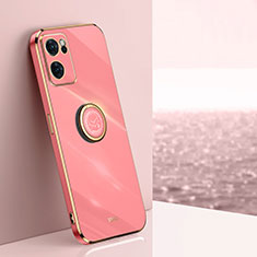 Ultra-thin Silicone Gel Soft Case Cover with Magnetic Finger Ring Stand XL1 for Oppo Find X5 Lite 5G Hot Pink
