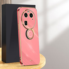 Ultra-thin Silicone Gel Soft Case Cover with Magnetic Finger Ring Stand XL1 for Oppo Find X6 5G Hot Pink