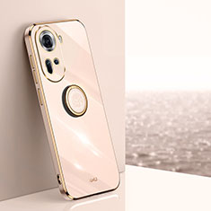 Ultra-thin Silicone Gel Soft Case Cover with Magnetic Finger Ring Stand XL1 for Oppo Reno11 5G Rose Gold