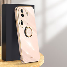 Ultra-thin Silicone Gel Soft Case Cover with Magnetic Finger Ring Stand XL1 for Oppo Reno11 Pro 5G Rose Gold