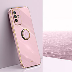 Ultra-thin Silicone Gel Soft Case Cover with Magnetic Finger Ring Stand XL1 for Oppo Reno5 Z 5G Pink