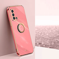 Ultra-thin Silicone Gel Soft Case Cover with Magnetic Finger Ring Stand XL1 for Oppo Reno6 Lite Hot Pink