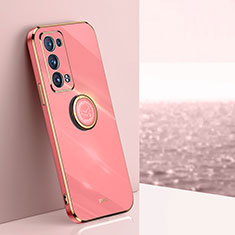 Ultra-thin Silicone Gel Soft Case Cover with Magnetic Finger Ring Stand XL1 for Oppo Reno6 Pro+ Plus 5G Hot Pink
