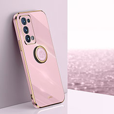 Ultra-thin Silicone Gel Soft Case Cover with Magnetic Finger Ring Stand XL1 for Oppo Reno6 Pro+ Plus 5G Pink