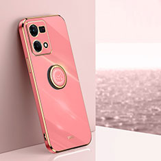 Ultra-thin Silicone Gel Soft Case Cover with Magnetic Finger Ring Stand XL1 for Oppo Reno7 4G Hot Pink