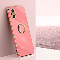 Ultra-thin Silicone Gel Soft Case Cover with Magnetic Finger Ring Stand XL1 for Oppo Reno7 Lite 5G Hot Pink