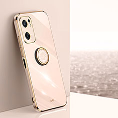 Ultra-thin Silicone Gel Soft Case Cover with Magnetic Finger Ring Stand XL1 for Oppo Reno7 SE 5G Gold