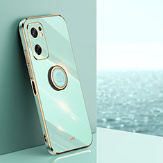 Ultra-thin Silicone Gel Soft Case Cover with Magnetic Finger Ring Stand XL1 for Oppo Reno7 SE 5G Green