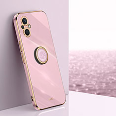 Ultra-thin Silicone Gel Soft Case Cover with Magnetic Finger Ring Stand XL1 for Oppo Reno7 Z 5G Pink