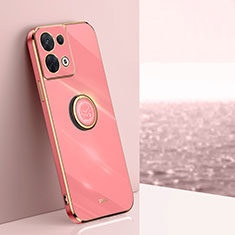 Ultra-thin Silicone Gel Soft Case Cover with Magnetic Finger Ring Stand XL1 for Oppo Reno9 5G Hot Pink
