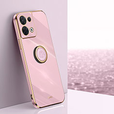 Ultra-thin Silicone Gel Soft Case Cover with Magnetic Finger Ring Stand XL1 for Oppo Reno9 Pro 5G Pink