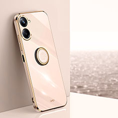 Ultra-thin Silicone Gel Soft Case Cover with Magnetic Finger Ring Stand XL1 for Realme 10 4G Rose Gold