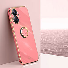 Ultra-thin Silicone Gel Soft Case Cover with Magnetic Finger Ring Stand XL1 for Realme 10 Pro+ Plus 5G Hot Pink