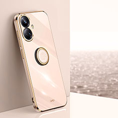 Ultra-thin Silicone Gel Soft Case Cover with Magnetic Finger Ring Stand XL1 for Realme 10 Pro+ Plus 5G Rose Gold