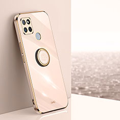 Ultra-thin Silicone Gel Soft Case Cover with Magnetic Finger Ring Stand XL1 for Realme V3 5G Rose Gold