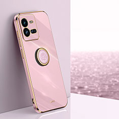 Ultra-thin Silicone Gel Soft Case Cover with Magnetic Finger Ring Stand XL1 for Vivo iQOO 10 Pro 5G Pink