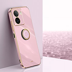 Ultra-thin Silicone Gel Soft Case Cover with Magnetic Finger Ring Stand XL1 for Vivo iQOO Z7 5G Pink
