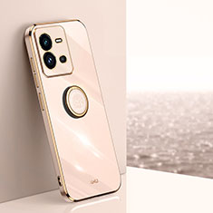 Ultra-thin Silicone Gel Soft Case Cover with Magnetic Finger Ring Stand XL1 for Vivo V25 5G Gold