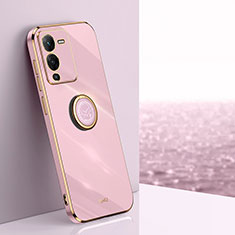 Ultra-thin Silicone Gel Soft Case Cover with Magnetic Finger Ring Stand XL1 for Vivo V25 Pro 5G Pink