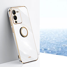 Ultra-thin Silicone Gel Soft Case Cover with Magnetic Finger Ring Stand XL1 for Vivo V25 Pro 5G White