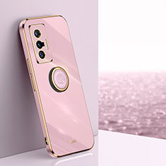 Ultra-thin Silicone Gel Soft Case Cover with Magnetic Finger Ring Stand XL1 for Vivo X70 5G Pink