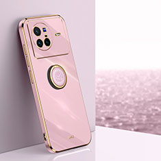 Ultra-thin Silicone Gel Soft Case Cover with Magnetic Finger Ring Stand XL1 for Vivo X80 5G Pink