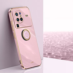 Ultra-thin Silicone Gel Soft Case Cover with Magnetic Finger Ring Stand XL1 for Vivo X80 Pro 5G Pink