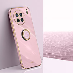 Ultra-thin Silicone Gel Soft Case Cover with Magnetic Finger Ring Stand XL1 for Vivo X90 5G Pink
