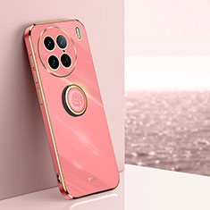 Ultra-thin Silicone Gel Soft Case Cover with Magnetic Finger Ring Stand XL1 for Vivo X90 Pro 5G Hot Pink