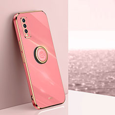 Ultra-thin Silicone Gel Soft Case Cover with Magnetic Finger Ring Stand XL1 for Vivo Y11s Hot Pink